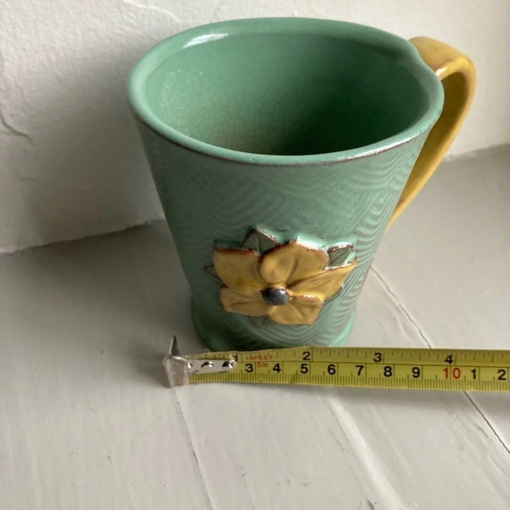 Pottery Mug Artisan Hand Made Flower Decorated- Signed Mandy Baker Clay